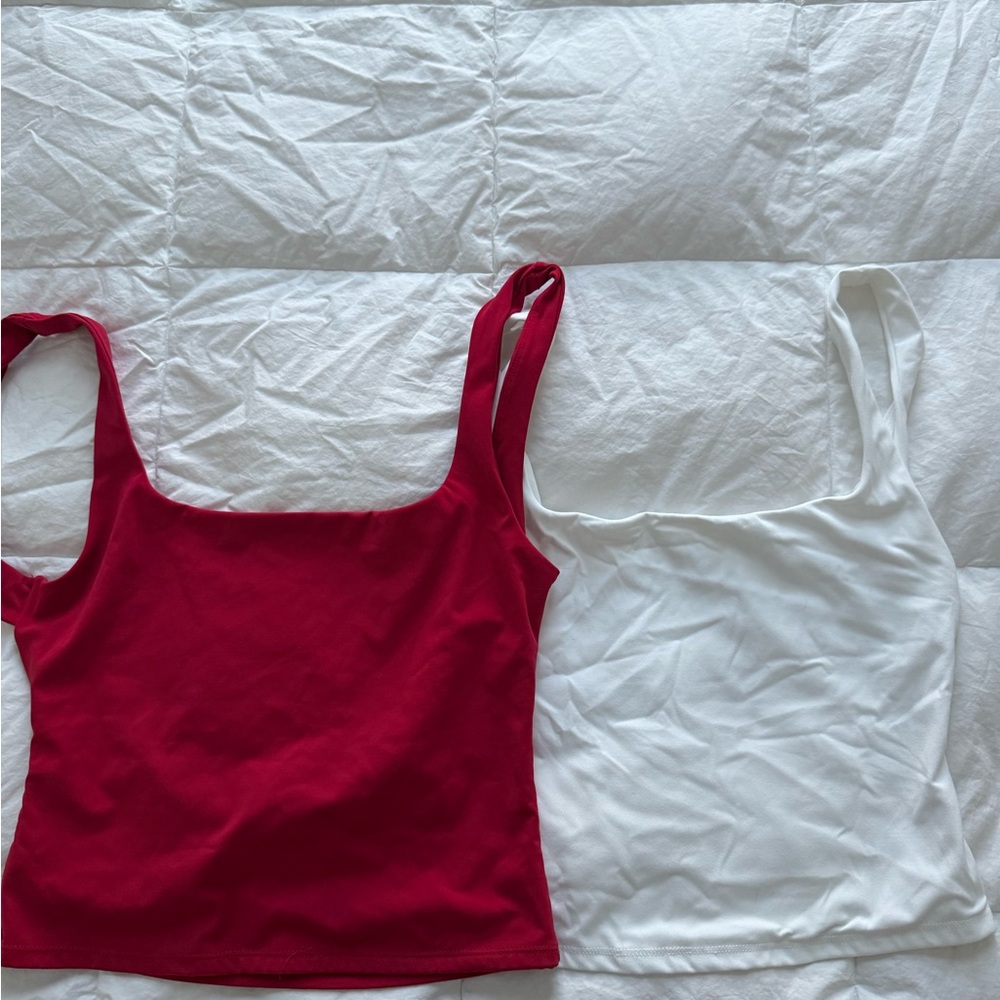 Garage Red and White Square Neck Tank Tops